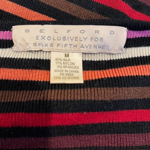Belford for Saks Fifth Avenue Silk Blend Ribbed Knit Striped Sweater Size Medium - Picture 4 of 8